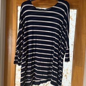 Navy and White Striped Women's Top